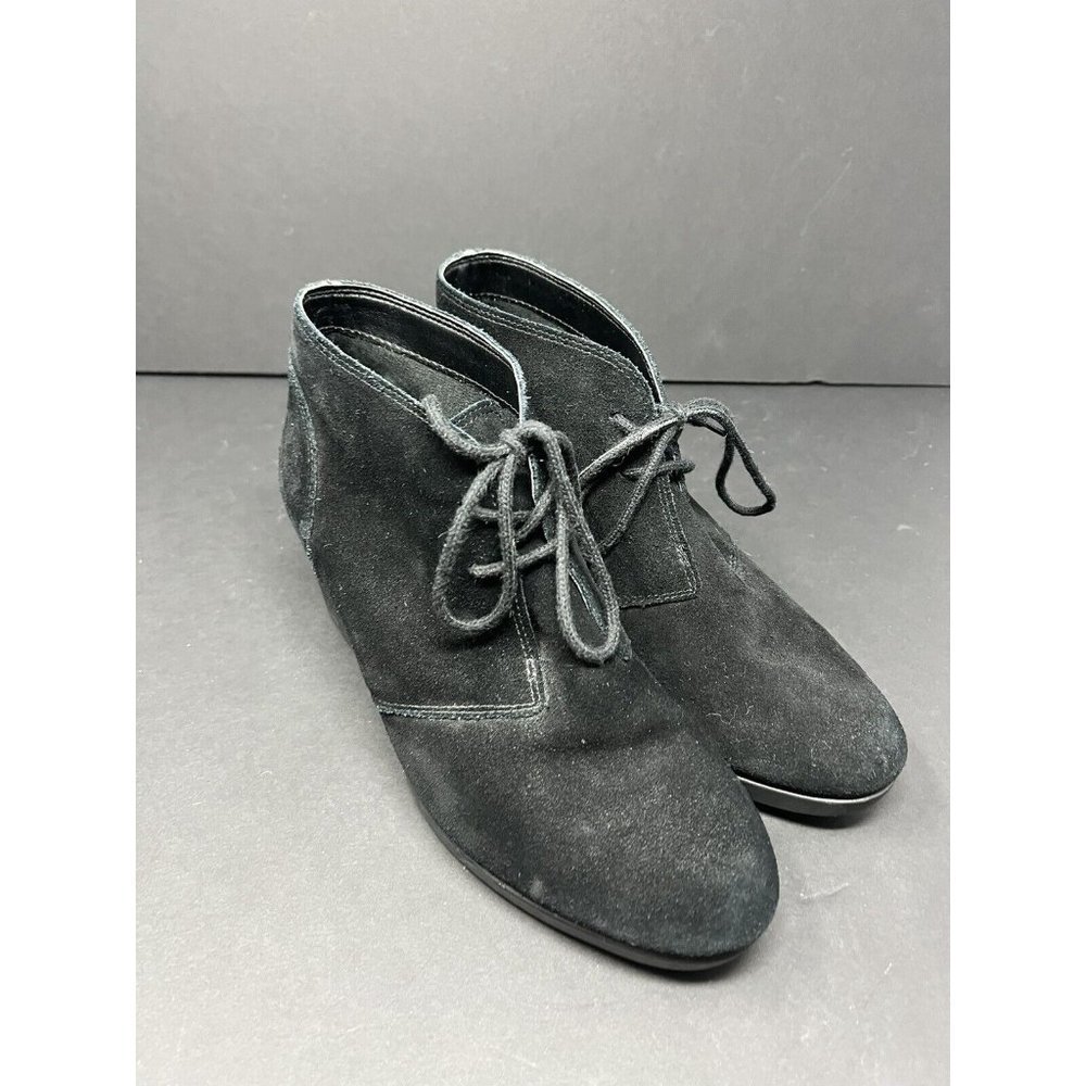 CROCS WOMEN'S LEIGH SUEDE WEDGE BOOTIE BLACK #203419 SIZE 8.5